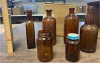 6 Vintage Brown Bottles / NO SHIPPING
