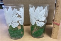 2 Vintage Glasses white flowers