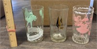 3 Vintage glasses THE WIZARD OF OZ, Horses, etc