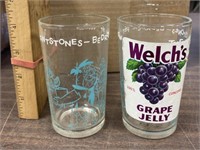 2 Vintage Welches Grape Jelly glasses FLINSTONES