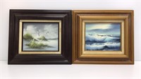Two original oil paintings of beach scenes by two