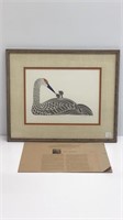 Print by Rie Munoz titled CRANE WITH YOUNG,