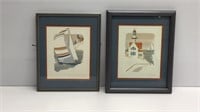 Two nautical prints on embossed paper of art by