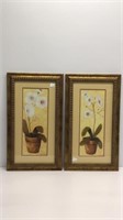 Two home decor floral prints, double matted and