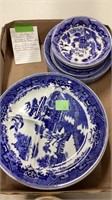 3 Blue Willow Grill plates, 4 soup, 2 saucers, 2