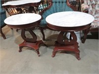 (2X) MARBLE TOP VICTORIAN HARP LYRE SIDE TABLES