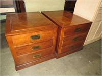 (2X) SOLID WOOD (3) DRAWER BASSETT END TABLES