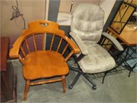 PADDED SWIVEL OFFICE CHAIR & WOOD SIDE CHAIR