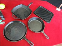 3 Lodge Cast Iron Pans and Griddle