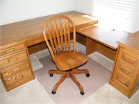 Oak Desk, Oak Office Chair & Desk Mat