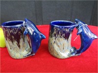 Pair of Pottery Dolphin Mugs