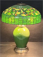 Tiffany style emerald green stained glass lamp