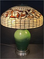 Tiffany style sage green stained glass lamp