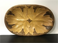 Wooden carved catch all tray with leaf design