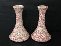 Country Home ceramic spongeware candlestick pair