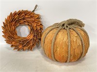 Autumn decorative wreath & pumpkin