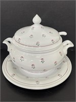 Hand painted ceramic soup tureen with underplate