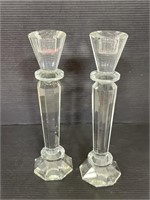 Pair of glass candle stick holders