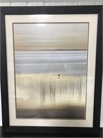 Framed artwork of tranquil water and bird