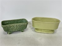 Two ceramic green plant pots
