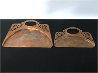 Pair of copper fireplace soot dustpans