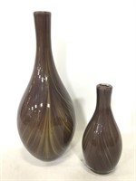 Two painted marble glass vases
