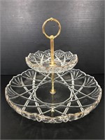 Cut glass two tiered dessert tray
