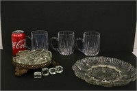 Set of Glass Mugs w/ Faux Ice Cubes & Plate