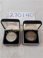 2 Silver Eisenhower Dollars in Capsules w/ Boxes