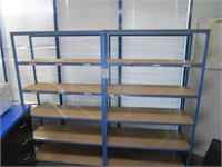 2 x steel framed fixed shelf units, 6 tier