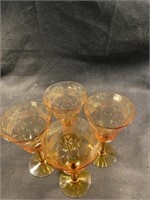 Set (4) Vintage Amber Wine Glass