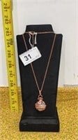 Rose Color Chain w/ Bling Round Pendant