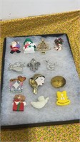 13 Jewelry Pins/ Brooches - Christmas etc