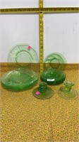 12 Pieces Vintage Uranium Glass - Plates & Candle
