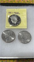 3 Kennedy Half Dollars - 1892 S, Silver Proof 1984
