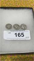 3 Silver Mercury Dimes - 1917 S, 1937 P, 1941 P