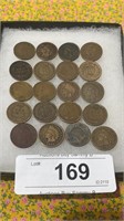 20 Indian Head One Cent Coins 1880-1909
