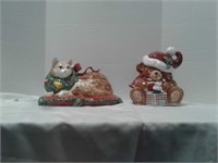 Holiday Cat And Plaid Teddy Cookie Jars