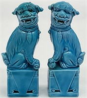 2pc Blue Chinese Foo Dog Figurines