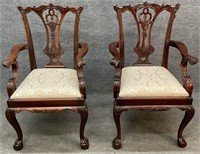 Pair Mahogany Chippendale Arm Chairs