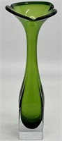 Green MCM 12in Art Glass Vase