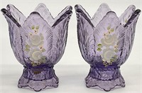 Pair Fenton Hand Painted Two Way Votives