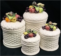 4pc Ceramic Basket Weave Fruit Canisters