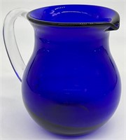 Cobalt Blue Blown Art Glass Pitcher
