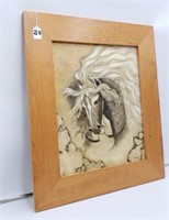 Framed Mix Media Horse Art  SLR A Breton