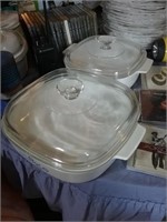 Group of two Corning lidded casserole dishes