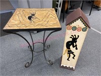 Southwest Kokopelli table w/ iron legs & cabinet
