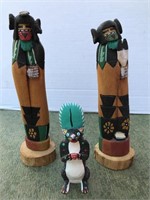 (3) Hand Painted Hand Carved Figures