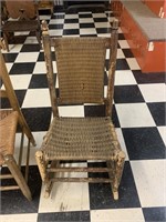 ANTIQUE WOVEN SEAT ROCKING CHAIR