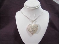 Silver Necklace 11 1/2" Large Silver Heart